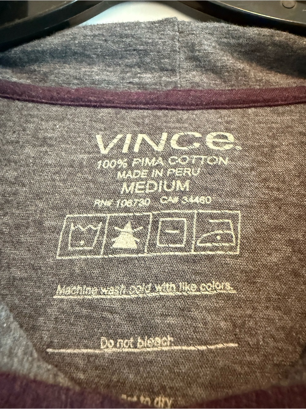 Vince Men’s Maroon Heather Gray Long Sleeve Double Layer Hoodie Top